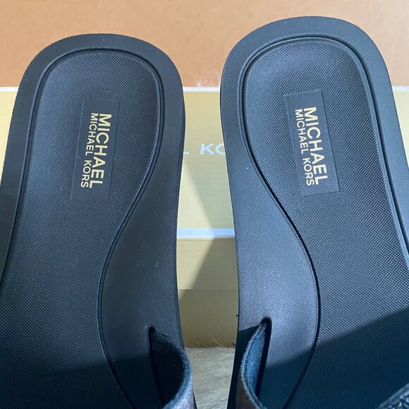 MICHAEL KORS Women's Size 8 Brown MK Signature Logo Print Wade Slide Sandals - Picture 6 of 9